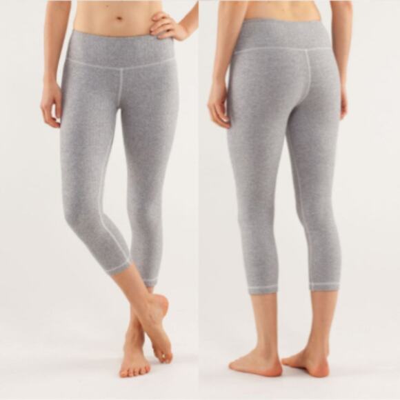 Lululemon Wunder Under Crop Leggings in Herringbone White Black - Picture 1 of 8